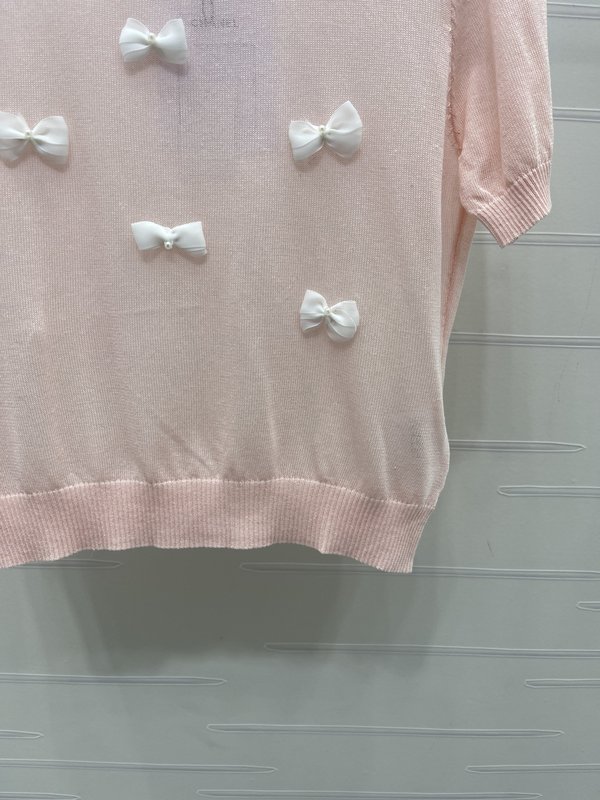 샤넬 입체 꽃 리본 니트 반팔 티셔츠 001-233040