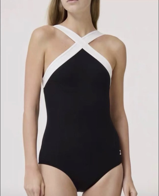 샤넬 블랙 앤 화이트 크로스 스트랩 수영복 001-233046
