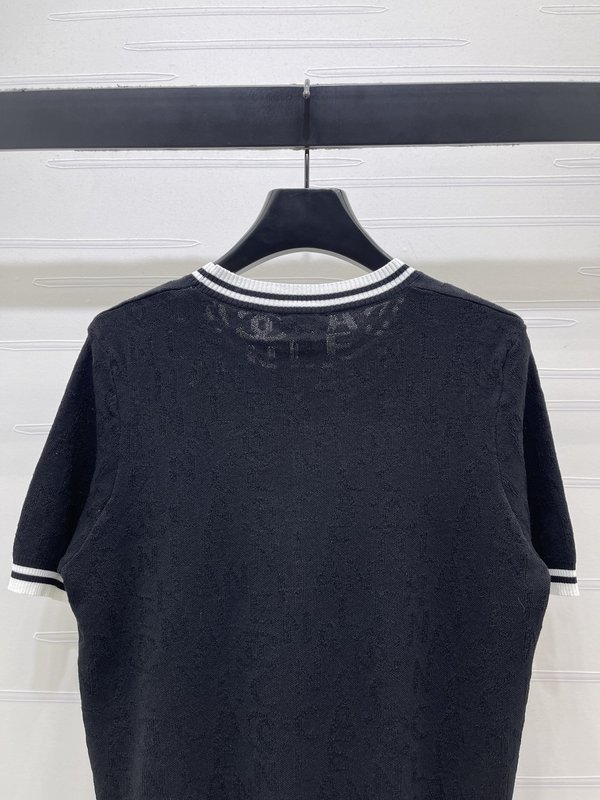 컬러 블록 레터 니트 반팔 티셔츠 001-233054