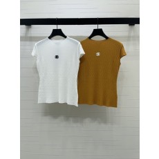 샤넬 라운드넥 니트 반팔 티셔츠 001-233072