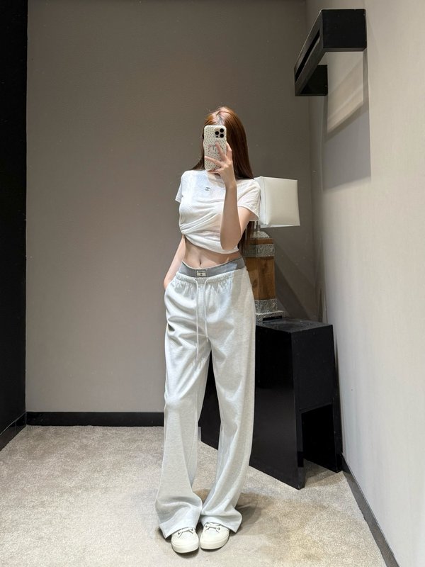 샤넬 하이엔드 베이지 그레이 캐주얼 와이드 팬츠 001-233103