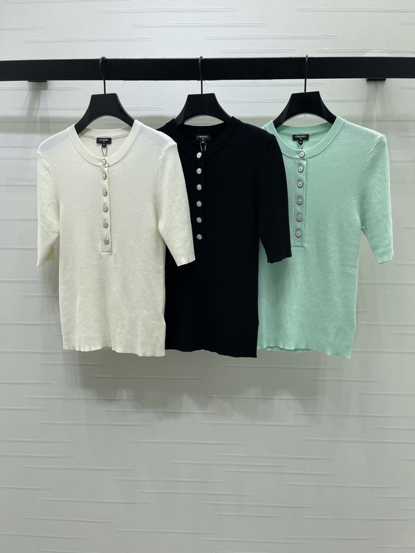 샤넬 반오픈 니트 반팔 티셔츠 001-233130