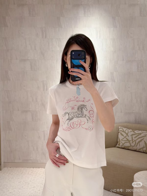 루이비통 말의 해 한정판 프린트 라운드넥 반팔 티셔츠 001-233242