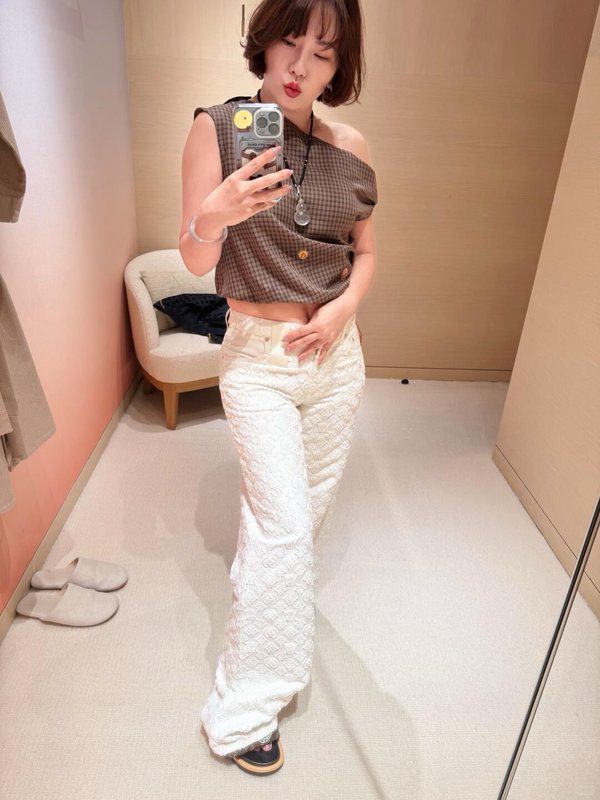 루이비통 모노그램 자수 데님 롱팬츠 001-233286