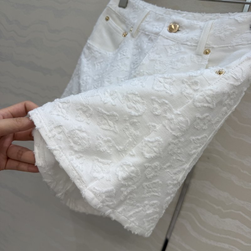 루이비통 모노그램 자수 화이트 데님 쇼츠 001-233488