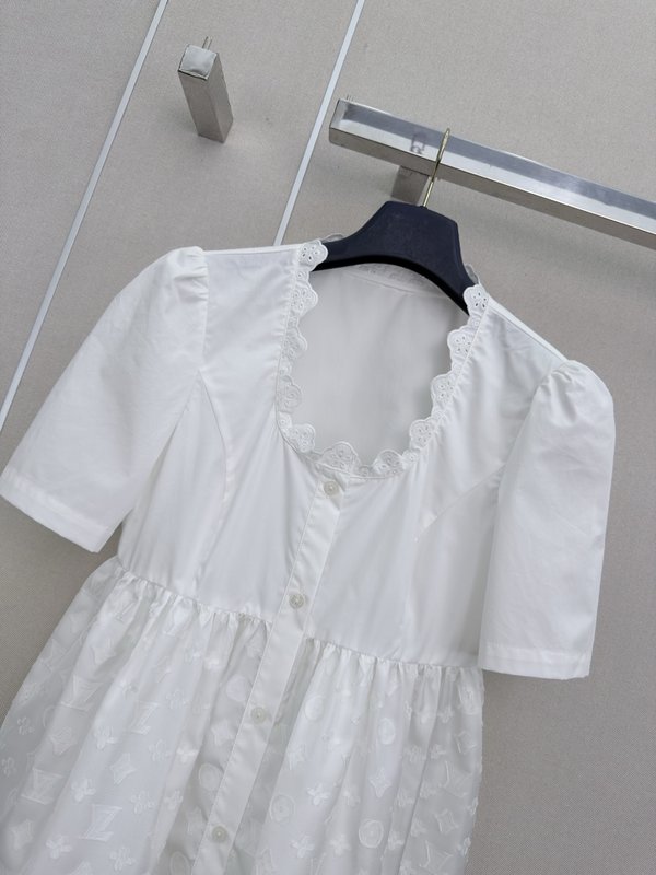 루이비통 스플라이스 자카드 레터 퍼프 슬리브 반팔 셔츠 001-233547