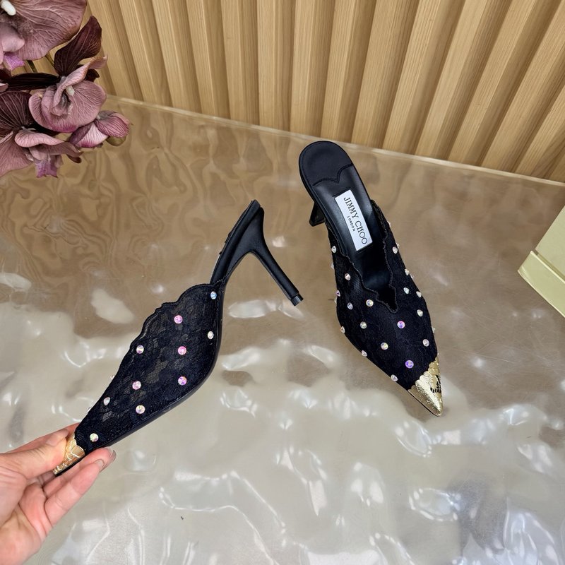 지미추 레이스 스팽클 뾰족구두 힐샌들 001-233767