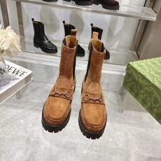 구찌 패션 라운드 토 여성 부츠 스웨이드 001-233948