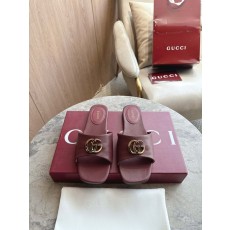 구찌 더블 G 버건디 소프트 양가죽 샌들 001-233954