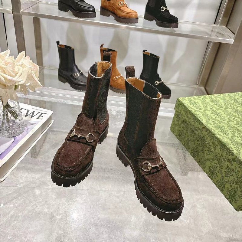 구찌 패션 라운드 토 여성 부츠 스웨이드 001-233979