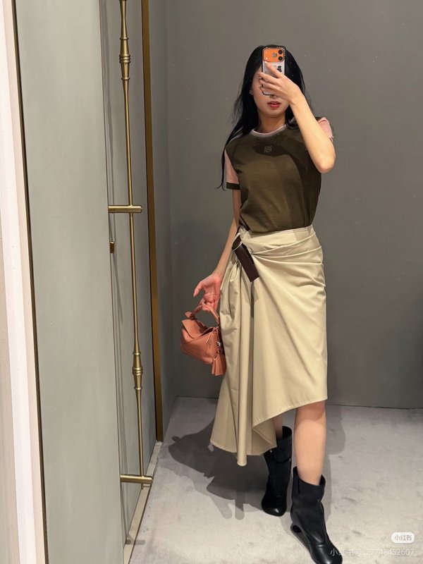 로에베 올리브그린 스플라이스 라글란 티셔츠 001-234028