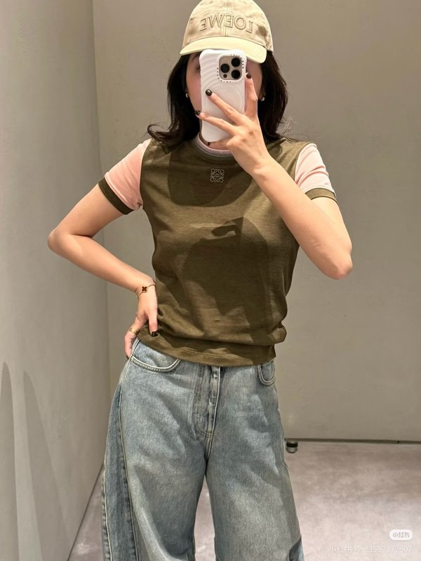 로에베 올리브그린 스플라이스 라글란 티셔츠 001-234028