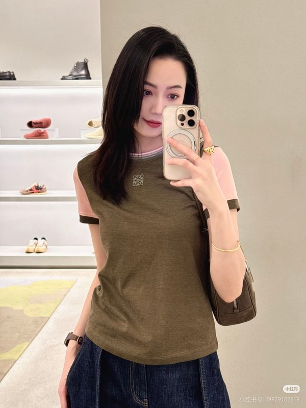 로에베 올리브그린 스플라이스 라글란 티셔츠 001-234028