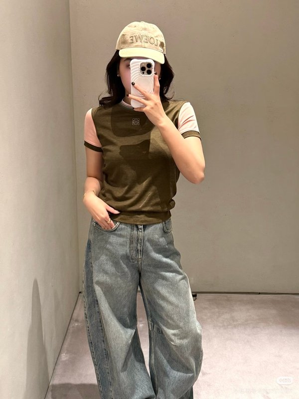 로에베 올리브그린 스플라이스 라글란 티셔츠 001-234028