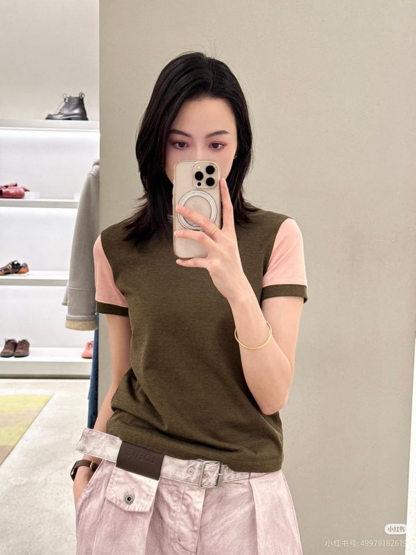 로에베 올리브그린 스플라이스 라글란 티셔츠 001-234028