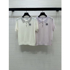로에베 화이트 니트 반팔 폴로 셔츠 001-234068