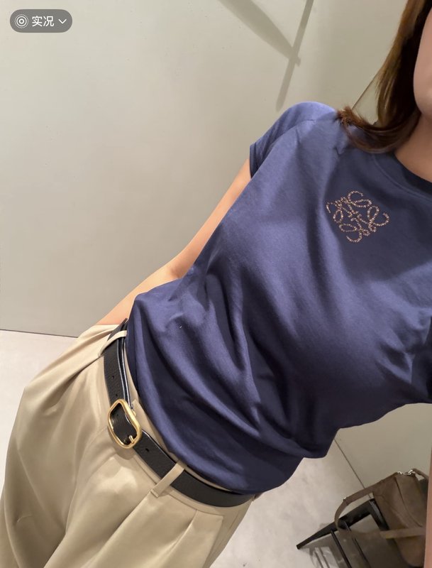 로에베 슬림핏 라운드넥 로고 자수 티셔츠 001-234090