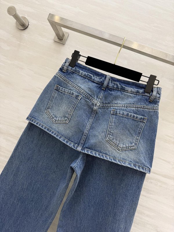 가짜 투 레이어드 와이드 데님 팬츠 001-234119