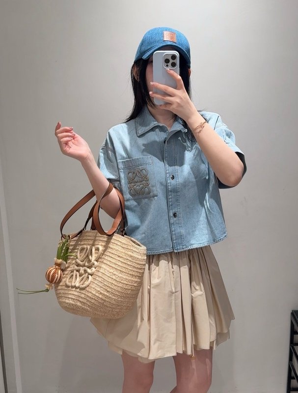 로에베 컬러블록 로고 자수 데님 셔츠 001-234147