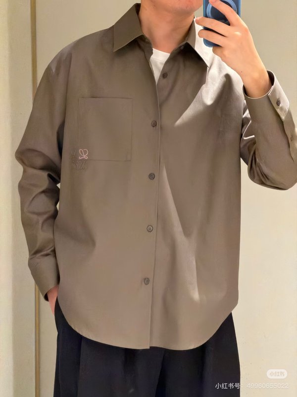 로에베 컬러 블록 로고 자수 칼라 셔츠 001-234213