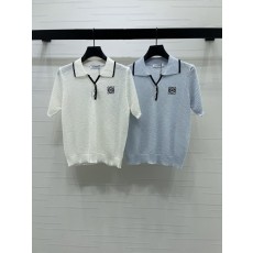 로에베 자수 로고 니트 반팔 티셔츠 001-234219