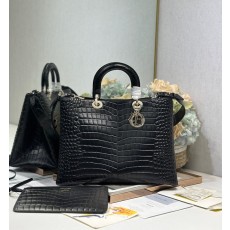 디올 블랙 크로커다일 패턴 라지 토트백 001-235305
