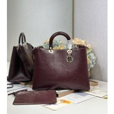 디올 투주르 버건디 주름 소 가죽 핸드백 001-235306