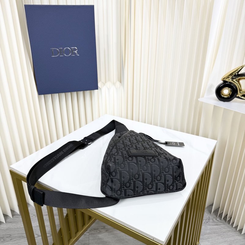 디올 블랙 오블리크 프린트 나일론 지퍼 숄더백 001-235342