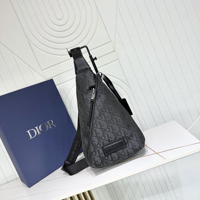 디올 블랙 오블리크 프린트 나일론 지퍼 숄더백 001-235351