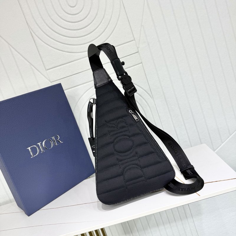 디올 블랙 오블리크 프린트 나일론 지퍼 숄더백 001-235351