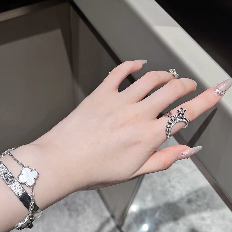 샤넬 스타일 별과 달 오픈 링 001-235509