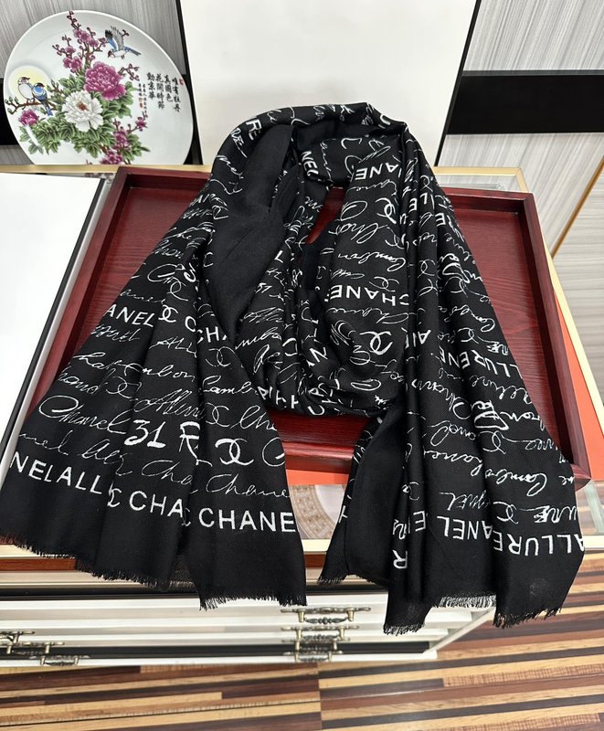 샤넬 스타일 양면 링 벨벳 프린트 롱 스카프 001-235513