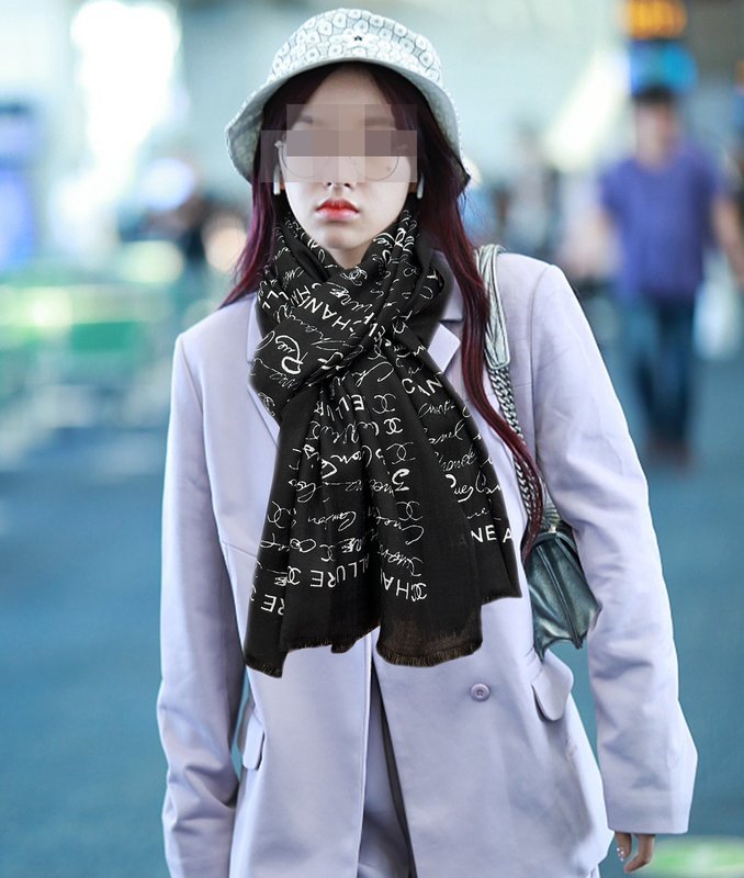 샤넬 스타일 양면 링 벨벳 프린트 롱 스카프 001-235513