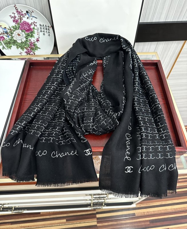 샤넬 스타일 양면 링 벨벳 프린트 숄 001-235514