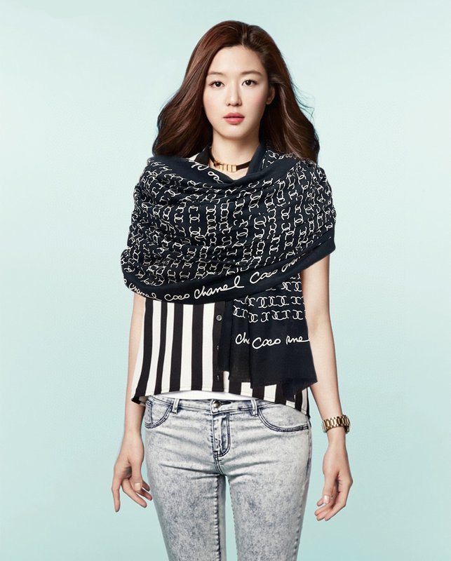 샤넬 스타일 양면 링 벨벳 프린트 숄 001-235514