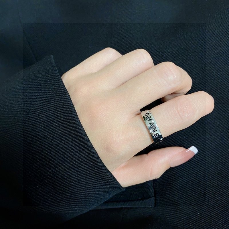샤넬 스타일 더블 C 레터 다이아몬드 반지 001-235523