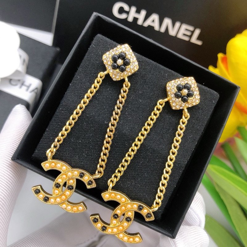 샤넬풍 빈티지 꽃 진주 귀걸이 001-235539