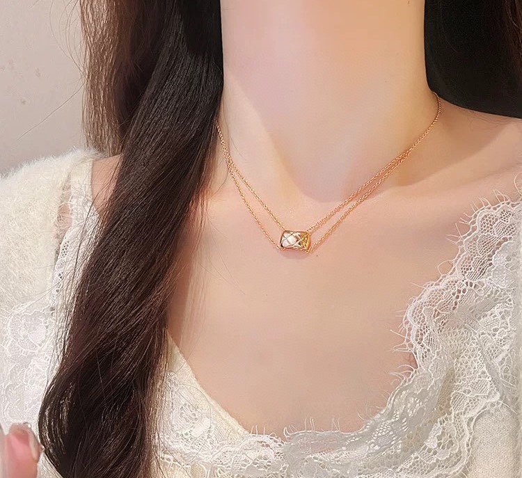 샤넬 스타일 퀼팅 더블 체인 목걸이 001-235654
