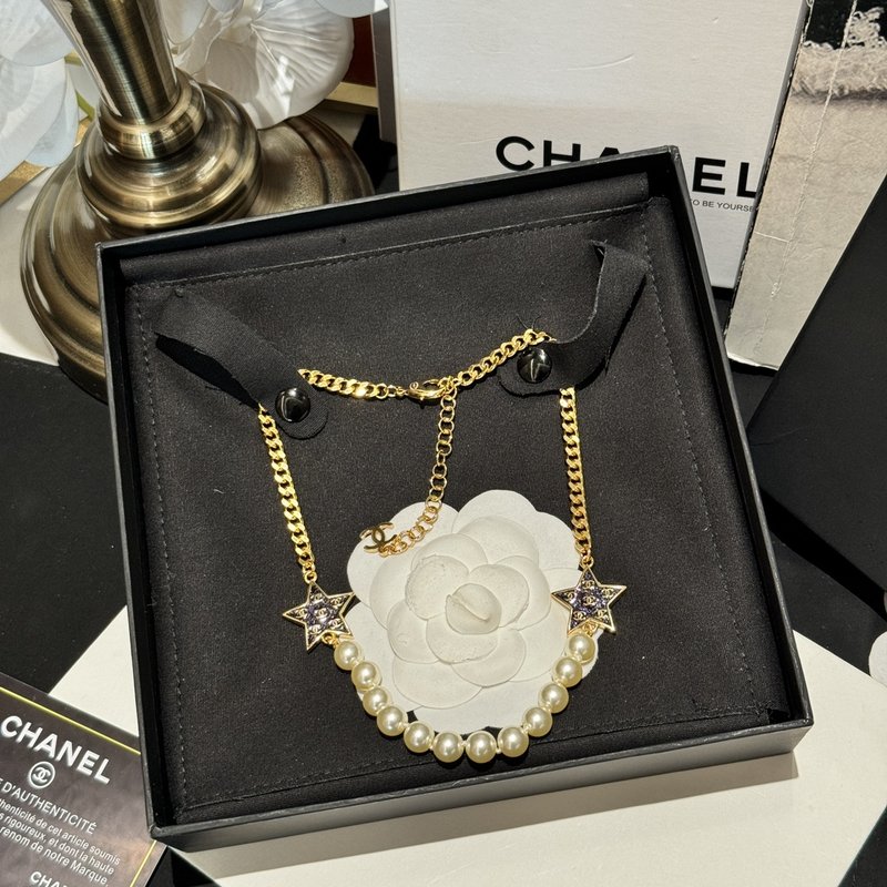 샤넬풍 블랙골드 별 진주 목걸이 001-235656