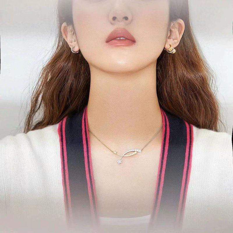 샤넬 스타일 유성 교차 투톤 목걸이 001-235664