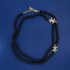샤넬 스타일 에나멜 드롭 오일 더블 C 진주 롱 목걸이 001-235673