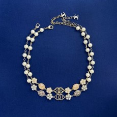 샤넬 스타일 빈티지 진주 꽃 더블 C 목걸이 001-235704