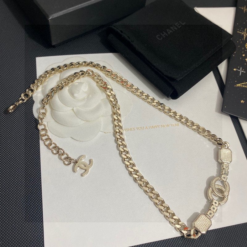 샤넬 스타일 풀 다이아몬드 더블 C 목걸이 001-235715
