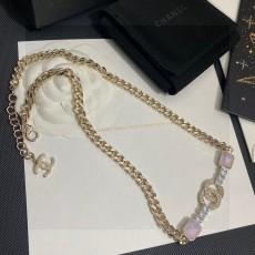 샤넬 스타일 풀 다이아몬드 더블 C 목걸이 001-235715