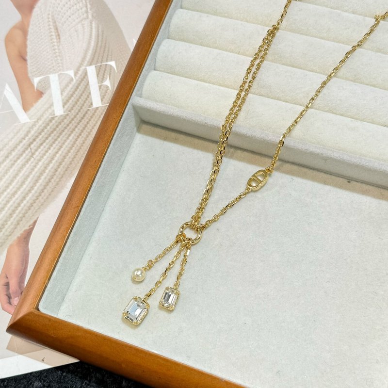 디올 프링지 진주 스퀘어 다이아몬드 목걸이 001-236169