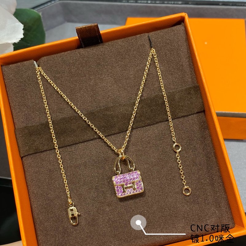 에르메스 스타일 핑크 다이아몬드 가방 목걸이 001-236215