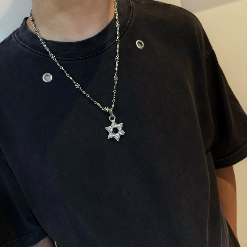 크롬하츠 레트로 십자 꽃볼 육각별 펜던트 목걸이 001-243265