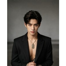 크롬하츠 아이리스 문양 사각 펜던트 체인 목걸이 001-243369