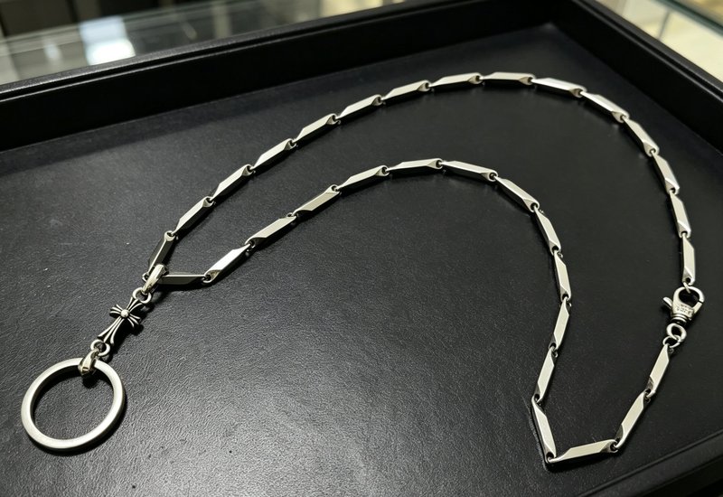 실버 톤 원형 십자가 대나무 체인 목걸이 001-243395
