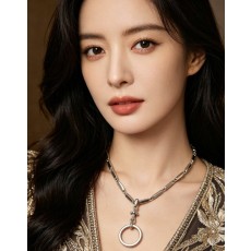 실버 톤 원형 십자가 대나무 체인 목걸이 001-243395
